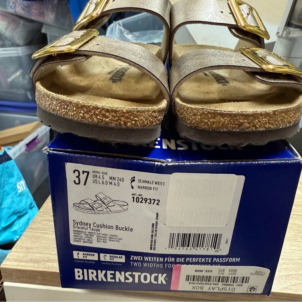 Birkenstock Sydney Cushion Buckle Metallic Sandals Like New Sz 37 - Picture 7 of 7